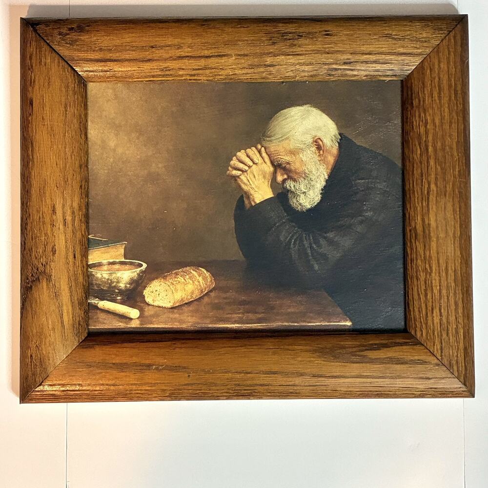“Grace” by Eric Enstrom Framed Print 10x12 Old Man Praying In Vintage Wood Frame